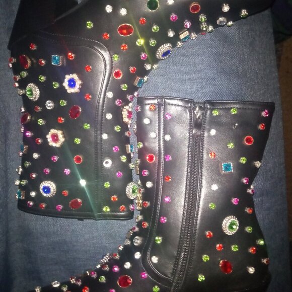 AZALEA WANG " IT'S RAINING RHINESTONES "EMBELLISHED BOOTIE IN BLACK( BRAND NEW!! - Picture 3 of 8